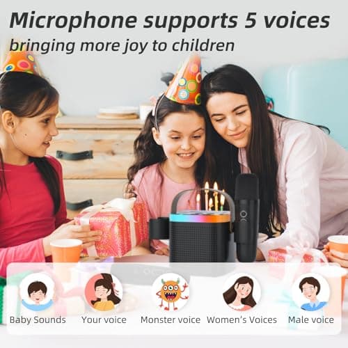 DRSYXCS Portable Karaoke Machine with 2 Wireless Microphones Bluetooth Speaker with Led Lights 5 Sound Mode, Home Party Toy for Kids, Teens & Adults,Ideal Halloween & Birthday Gift for Ages 3-12 - Thumbnail 4
