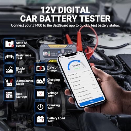 LOKITHOR JT400 12V Jump Starter and Battery Tester 2-in-1, 2500A Battery Jumper Starter Portable for Up to 8.5L Gas & 6.5L Diesel Engines, 100-2000 CCA Load Capacity Automotive Load Tester (Yellow) - Thumbnail 4