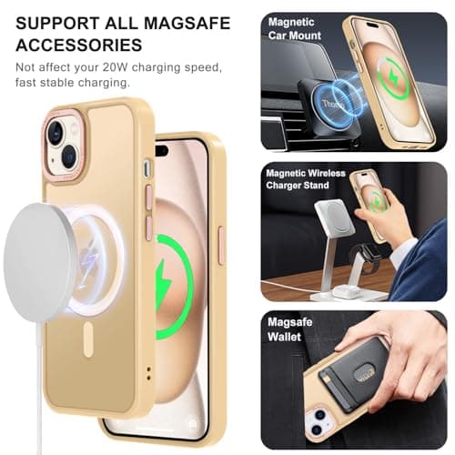 Thomo Upgraded Magnetic for iPhone 15 Plus Case [Compatible with Magsafe] [Mil-Grade Protection], Pocket-Friendly, Slim Translucent Phone Case Cover for iPhone 15 Plus 6.7", Light Gold - Thumbnail 2