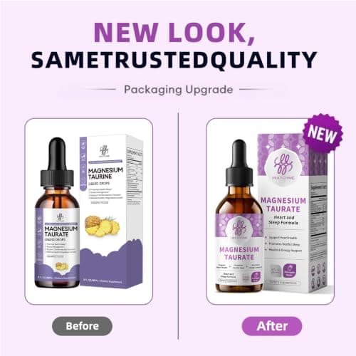 Magnesium Taurate Liquid Drops for Heart Health, Muscle & Nerve Support, Liquid Magnesium with Taurine, Vitamin B6 & Citrus Bergamot, Vegan, Non-GMO, Gluten Free, Pineapple Flavor, 2 Fl Oz - Thumbnail 2