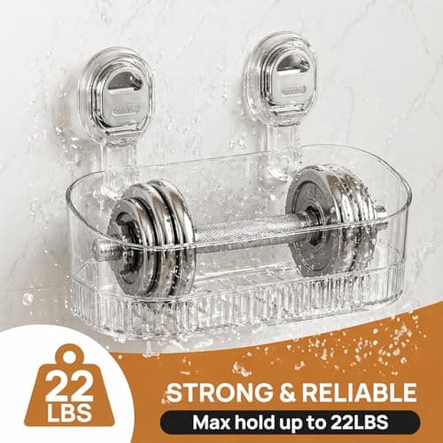 AVOKIHI No-Drill Bathroom Suction Storage Box – Large Capacity & Strong Load-Bearing, Wall Mounted Shower Shelf Caddy, Waterproof Organizer Fits Shampoo Bottles (Transparent) - Thumbnail 3