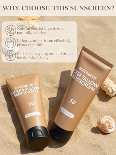 Beef Tallow Sunscreen for Face, Natural Reef Safe Sunblock for Face Body, Non Greasy Clean Travel Sun Screen Sunblock for Sunmmer Beach Outdoor Travel, 2.46 OZ - Thumbnail 4