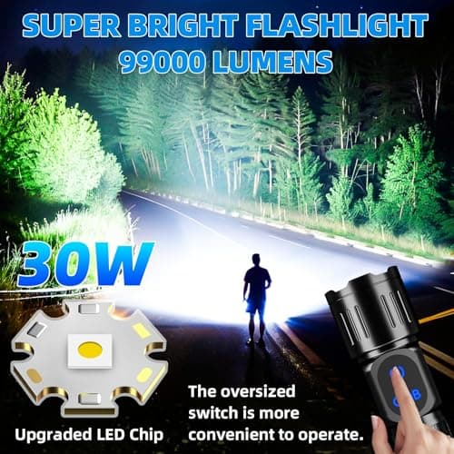 Dszuu Rechargeable LED Flashlight, Super Bright 99000 High Lumens Flash Light, 9 Modes Zoomable Flashlight with LCD Display, Waterproof Tactical Flashlights for Camping, Home Emergency - Thumbnail 2