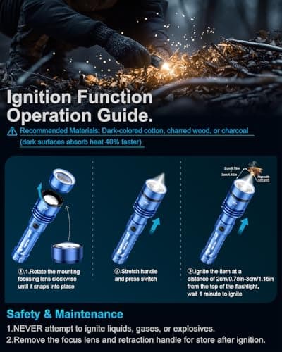 VOLISABER Flashlight 2000 High Lumens, Rechargeable Zoomable LED Tactical Flashlight with Ignition Lens, Emergency Flashlight for Camping Home Security, 5 Modes Waterproof Handheld Flashlights (Blue) - Thumbnail 6