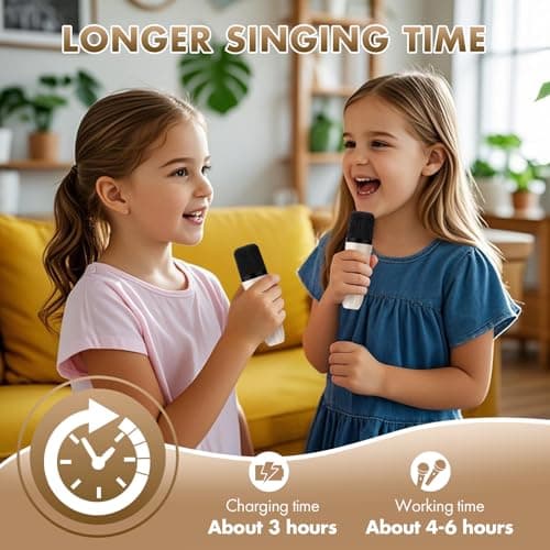 Mini Karaoke Machine Gifts for Kids Adults, Portable Karaoke Speaker with 2 Wireless Microphones, Kids Microphone with Speaker, Birthday Gifts for Girls Boys 3-12+ Year Old (Beige) - Thumbnail 6