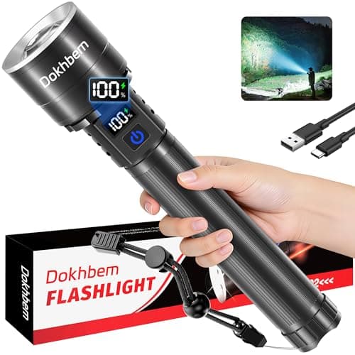 Dokhbem Rechargeable LED Flashlight 90000High Lumens, Super Bright Flashlight LCD Digital Display Flash Light with 5 Modes & Waterproof, Powerful Handheld Flashlight for Camping Emergencies