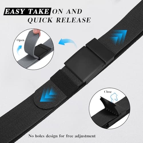 SANSTHS Mens Belt 1.5", Casual Web Golf Ratchet Belts for Men, Stretch Nylon Work Belts with Flip Top Buckle, Black - Thumbnail 4