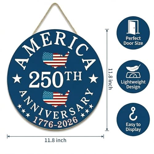2 Pack 250th Anniversary Door Signs, 11.8" Patriotic 4th of July Decor Set, 1776-2026 America Independence Wooden Hangers, Front & Back Door Wreath Hanging Sign for Home Porch Outdoor Decor - Thumbnail 3
