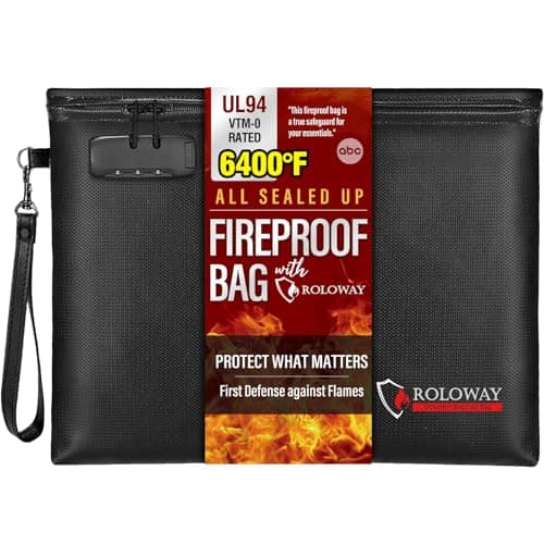 ROLOWAY Fireproof Document Bag (14.5 x 11.5 inch), 6400℉ Fireproof Money Bag with Zipper for Cash, Fire Safe Money Pouch with Lock (Black) - Image 1