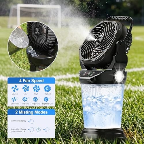Jercoda 19" Portable Misting Fan,30000mAh Rechargeable Outdoor Misting Fan with 2L Water Tank,120°Auto Oscillating with Remote Camping Mister Fans for Outside Patio,Camping,Garden,Backyard - Thumbnail 2
