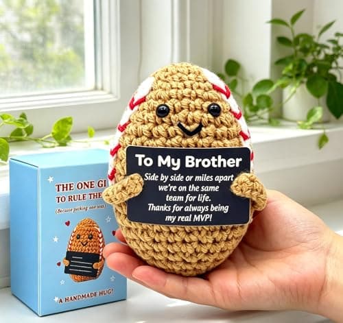Brother Gifts,Positive Football Emotional Support Gift - Handmade Crochet Knitted Football Doll with Encouraging Card - Unique Sports Birthday Present for Son, Brother, Football Fans,Office Desk Decor