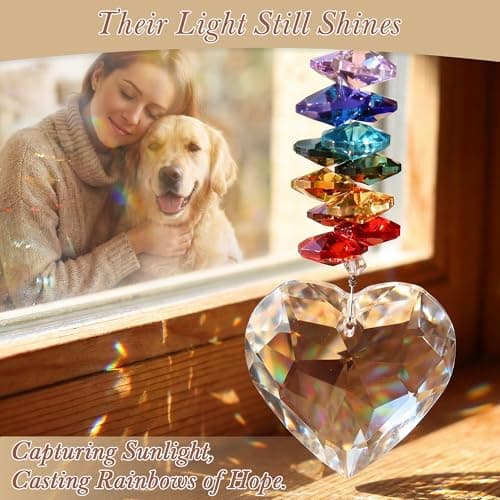COSOWO Handcrafted Pet Memorial Crystal Ornament Rainbow Prism Sun Catcher with Keepsake Card, Sympathy Gift for Loss of Dog or Cat Paw Designs, Heart - Thumbnail 2