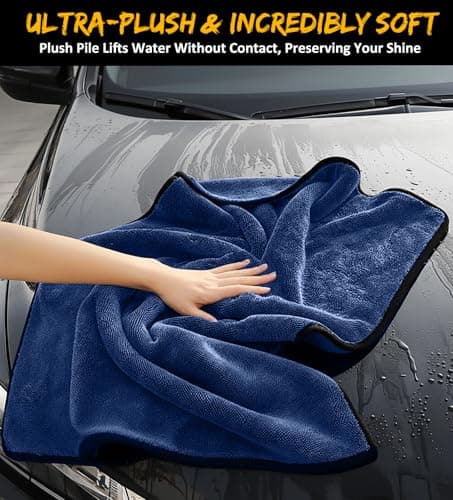YeewayVeh 2-Pack Long-Reach Pro Car Drying Towels, 48"x32" Extra Large Super Absorbent Towels, High GSM Twisted Loop, Streak-Free Single-Sided Microfiber for Car Detailing, SUV, Truck (Dark Blue) - Thumbnail 6