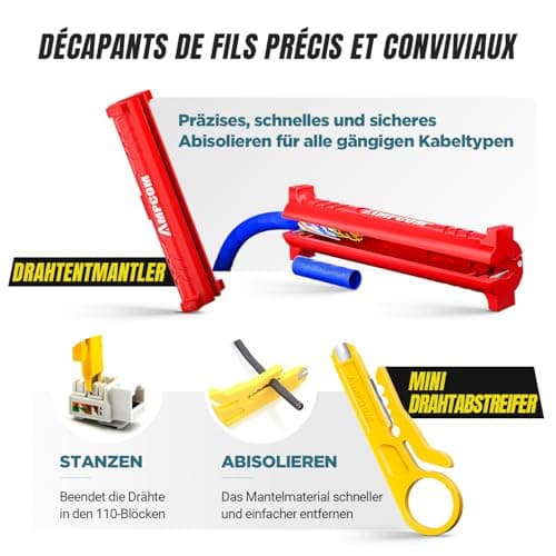 AMPCOM Ethernet Crimping Tool Kit 10-in-1 RJ45/RJ11 Network Tool Kit with RJ45 Tester for Cat6/Cat5e/Cat5 RJ45 Connectors, Includes 110 Punch Down Tool & Wire Stripper, Portable Waterproof Bag - Thumbnail 3