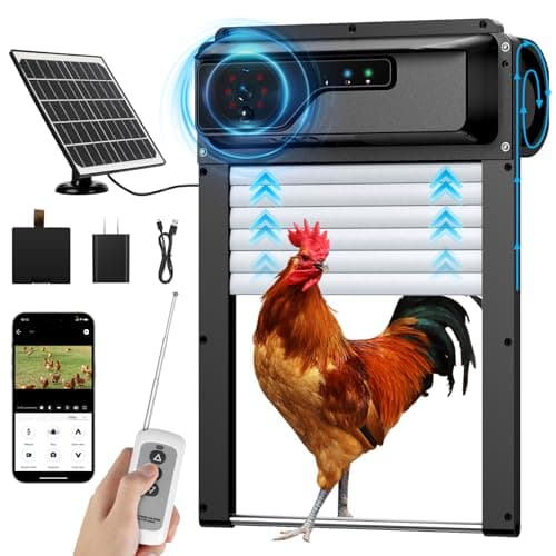 Automatic Chicken Coop Door with HD Camera, Talkback Function, 5000mAh Battery, WiFi Enabled, APP-Based Monitoring, Remote Control and Timer, Solar Powered Auto Chicken Door with Anti-Trap Sensor