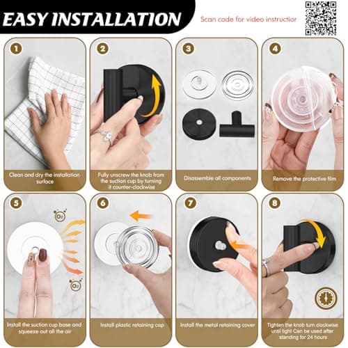 MOTAIPEAK Suction Cup Hooks for Shower, Removable Shower Suction Hooks for Inside Shower, No Drill Towel Hooks for Bathroom Glass Mirror Tile, Waterproof Rustproof Robe & Loofah Hooks, Black, 2 Pack - Thumbnail 5