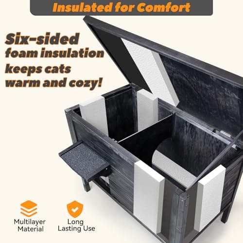 Weatherproof Outdoor Cat House, Feral Cat Shelter, 100% Insulated Foam, Solid Wood, Large Size for Multiple Cats - Thumbnail 3