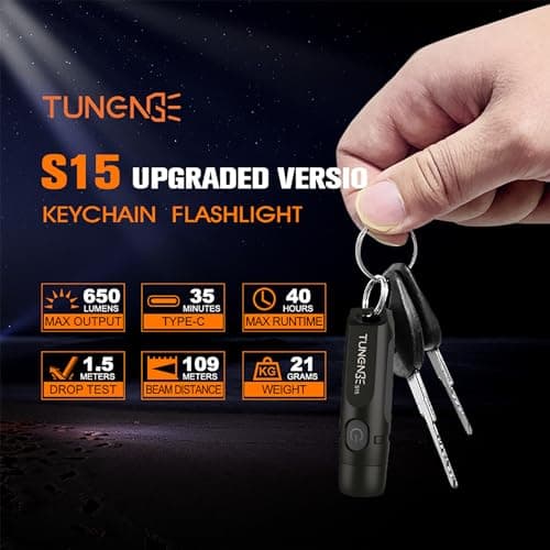 TUNENGE S15 Keychain Flashlight- Super Bright 650 High Lumens,USB C Rechargeable EDC Pocket Flashlight,Mini Flashlight with Magnetic Suitable for Hiking, Outdoors (Magnet Black) - Thumbnail 2