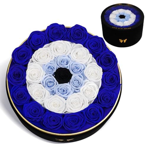Eluvian Preserved Rose Box Evil Eye 30 Forever Flowers Gift for Anniversary Valentine's for Her Women Real Flowers Long-Lasting Eternal Rose Gift for Proposal Wedding Birthday-Blue