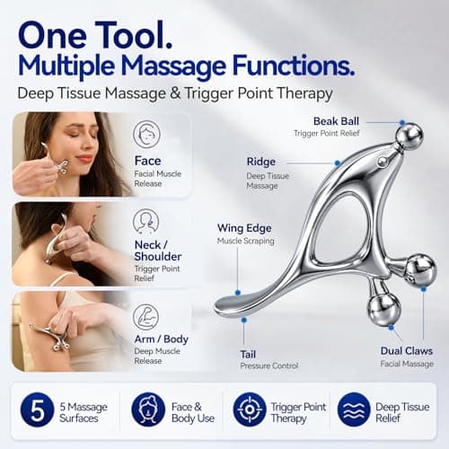 Trigger Point Massage Tool & Gua Sha for Face & Body – All-in-1 Deep Tissue Massage & Muscle Scraper Tool, Thumb Saver Acupressure Tool – Facial Sculpting, TMJ, Chronic Pain & Muscle Tension Relief - Thumbnail 3