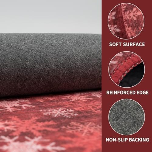 Dotiiorug Christmas Round 4Ft Washable Rugs,Low Pile Non Slip Carpet Non-Shedding Rug Soft Stain Resistant Mat for Living Room Bedroom Snowflake Red - Thumbnail 4
