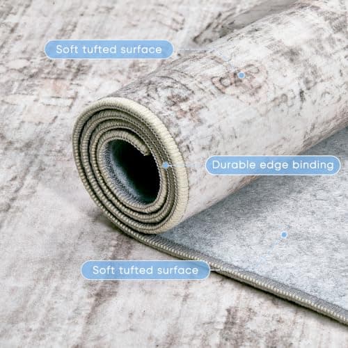 2'x3' Washable Area Rug Non-Slip, Vintage Floral Medallion Distressed Entryway Kitchen Bathroom Mat, Soft Low Pile Indoor Floor Carpet for Hallway Laundry, Ivory & Weathered Taupe Vintage-Style - Thumbnail 5