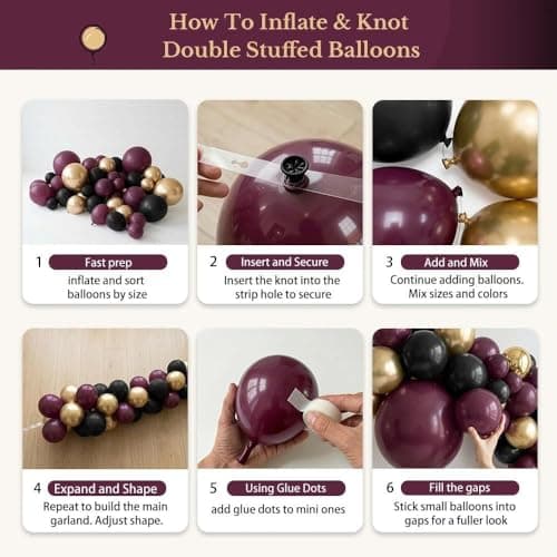 Double Stuffed Dark Burgundy-Purple, Black, Gold Balloon Arch Garland Kit - Thumbnail 5