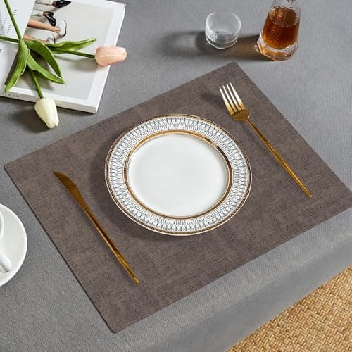 Boobezeen Faux Leather Placemats Set of 6, Heat Resistant Wipeable Washable Vinyl Place Mats, Waterproof Anti-Slip Dining Table Mats, Suitable for Indoor & Outdoor Use (Coffee) - Thumbnail 2