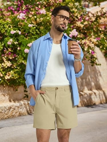 Arcweg Mens Casual Shorts 6 inch Inseam Stretch Golf Shorts Water Friendly Active Hybrid Shorts Regular Fit Khaki - Thumbnail 2