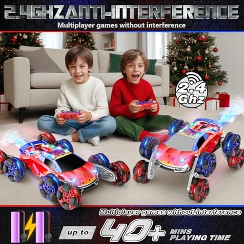 OSIMILY 8WD Remote Control Car,2.4GHz Gesture Sensing RC Stunt Car,Cool Spray Rotation RC Car with Lights and Music,All Terrain Toys for Kids Ages 7 Birthday Gifts for Boys Girls(Red) - Thumbnail 3