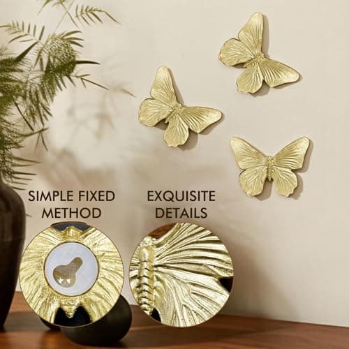 GUSFREUD 3D Butterfly Wall Decor Set – Resin Wall Decorations for Living Room, Bedroom, Garden, Yard, Outdoor and Gallery Walls - Antique Gold - Set of 3 - Thumbnail 4