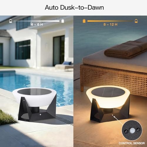 MVBT Solar Post Lights Outdoor, 15" Solar Column Lights Outdoor Large, IP54 Waterproof Modern Pillar Light, 3000K LED Bulb Dusk to Dawn Column Lamp, Round Post Lantern for Patio Deck Yard Garden - Thumbnail 5