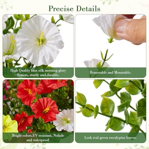 bakkiet Artificial Flowers for Outdoors, 6 Bundles Fake Plants for Outside Decoration, UV Resistant No Fade, Realistic High End Silk Plastic Morning Glory for Planter Porch Patio Yard Garden - Thumbnail 4