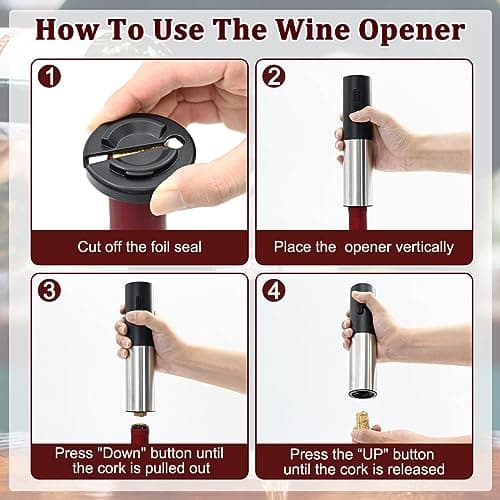 Electric Wine Opener Rechargeable, Automatic Wine Bottle Openers with Foil Cutter and USB Cable, Gift Wine Corkscrew for Home Kitchen Party Bar - Stainless Steel, One-click Button - Thumbnail 4