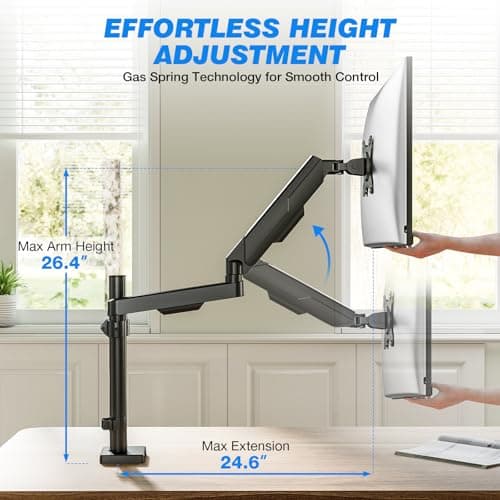 Single Monitor Arm Desk Mount, Adjustable Extra Long Monitor Stand for 17-34 Inch Screens, Hold up to 22 lbs, VESA 75/100mm Mount with Tilt, Swivel, Rotation - Thumbnail 4