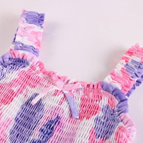 GRACE KARIN Party Dresses for Girls Elastic Straps Smocked Maxi Long Casual Boho Dress 8-10,Pink Purple Tropical - Thumbnail 3