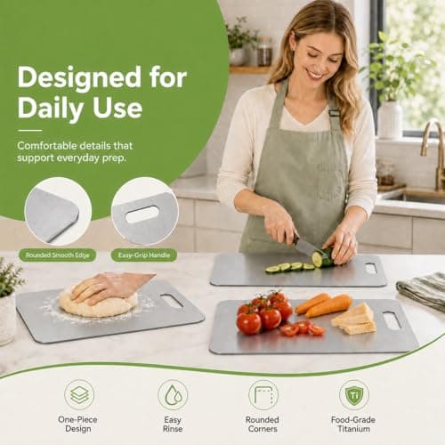 Titanium Cutting Board, 100% Pure Titanium Cutting Boards for Kitchen, Double-sided Titanium Cutting Boards,Separate Raw and Cooked Food Areas,Non-Toxic,Dishwasher Safe 13”L × 8”W - Thumbnail 4
