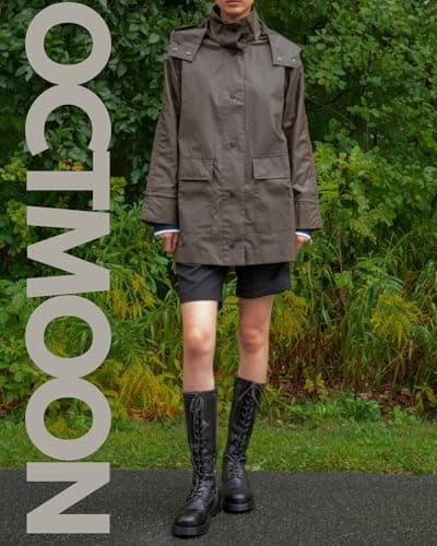 Women's Waterproof Raincoat Jacket with Hood - Lightweight, Stylish Windbreaker with Snap Buttons & Metal Detail - Waterproof Rain Gear for Women, Light Rain Poncho for Outdoor, Daily Wear(Brown)-L - Thumbnail 3
