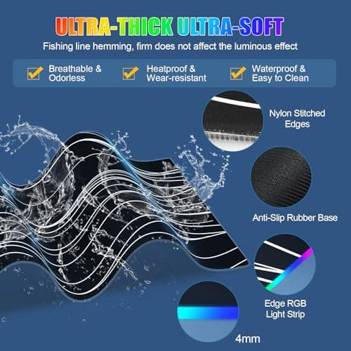 Mouse Pad with Phone Holder, Wireless Charging Desk Mat, RGB Gaming Mousepad Home Office Large Desk Pad with Ultra-Smooth Surface, Non-Slip Base, Waterproof Keyboard Pad,Wavy Black - Thumbnail 6