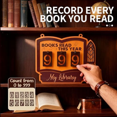Books Read This Year Counter Sign, Book Shelf Decor, Book Lover Gifts for Women, Wooden Reading Tracker, library Decor for Home, Gift for Readers, Teachers, Librarians (Dark brown 2) - Thumbnail 3