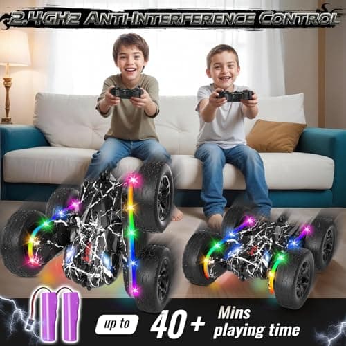 Terucle Rc Cars Toys for Boys Remote Control Car 2.4 GHz Black Toys for Ages 5-7 Kids Toys New Upgraded Strip Lights 360° Rotating Rc Truck Birthday (Black) - Thumbnail 3