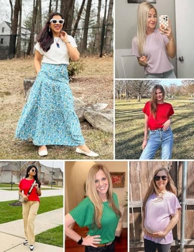 JUSTFASHIONNOW Womens Short Sleeve Blouses Business Casual Tops Crew Neck Basic Tees Textured Work Shirts Cute Office Outfits (Red,L) - Thumbnail 5