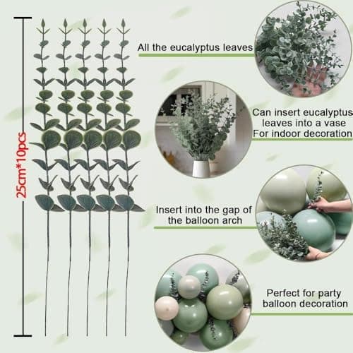 Dusty Green White Balloon Arch Double Stuffed Sage Light Green White Sand Beige Balloon Garland Eucalyptus Leaves for Baby Shower Neutral Birthday Woodland Bridal Wedding Gender Reveal Party Decor - Thumbnail 3