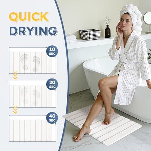 Osumlee Large Foldable Stone Bath Mat,Diatomaceous Earth with Non-Slip and Super Absorbent, Dry Mat with Quick Dry for Bathroom,Easy to Clean（23.6" Lx15.35 W,White） - Thumbnail 4