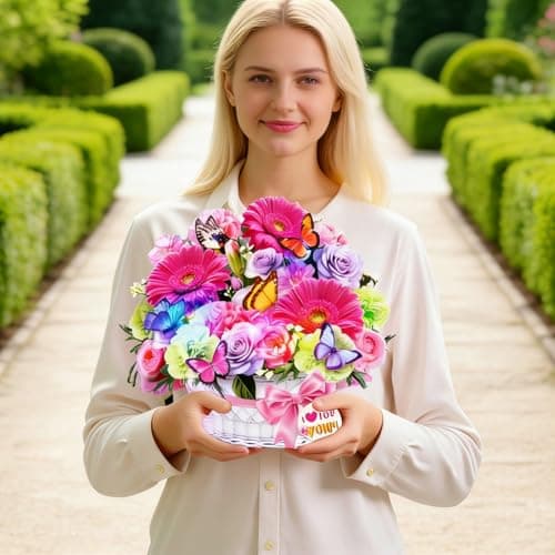 MZD8391 Mothers Day Card with Music & Lights, 3D Pop Up Mother's Day Cards, Gerbera Daisy & Butterfly, 10 Inch Forever Flower Bouquet Birthday Gift for Wife, Women, Mom - Thumbnail 5