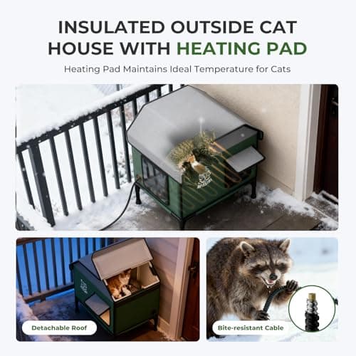 Apasiri Heated Outdoor Cat House for Winter: Insulated with Heating Pad, Indestructible Weatherproof Winter Shelter, Elevated Support to Keep Interior Dry for Stray Cats, Medium - Thumbnail 6