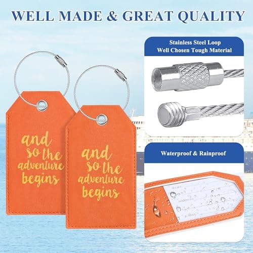 Luggage Tag & Initial Baggage Tags for Suitcases Leather Bag Tags for Backpacks Handbag School Instrument with Name ID Label Travel Essentials, Unique Fun Orange Personalized Luggage Tags 2 Pack - Thumbnail 5