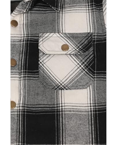 ZENTHACE Everyday Adventure Kids Quilted Hooded Flannel Jacket Windproof Snap Coat for Boys Girls Black White M - Thumbnail 5