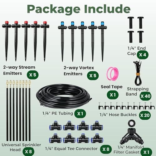 120FT Drip Irrigation System for Garden: Quick Connect 1/4" PE Tubing 18Pcs Automatic Water Sprinkler Kit Adjustable Misting Part Watering Hose, Outdoor Raised Bed Plants Flower Yard Greenhouse - Thumbnail 2