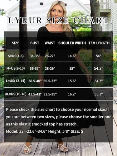 Lyrur Summer Smocked Dresses with Pockets Puff Sleeve Square Neck Smocked Tiered Ruffle A-Line Flowy Maxi Sundress(M,7017-Black Pink Floral) - Thumbnail 5